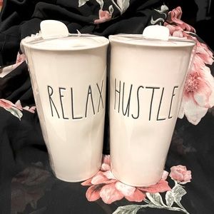 Rae Dunn “Relax” and “Hustle” coffee cups